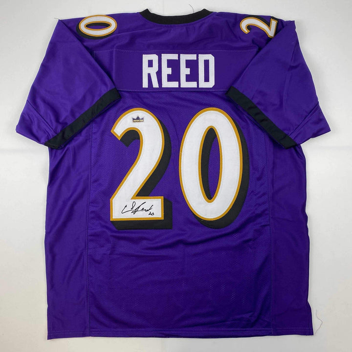 Facsimile Autographed Ed Reed Baltimore Purple Reprint Laser Jersey Size Mens XL