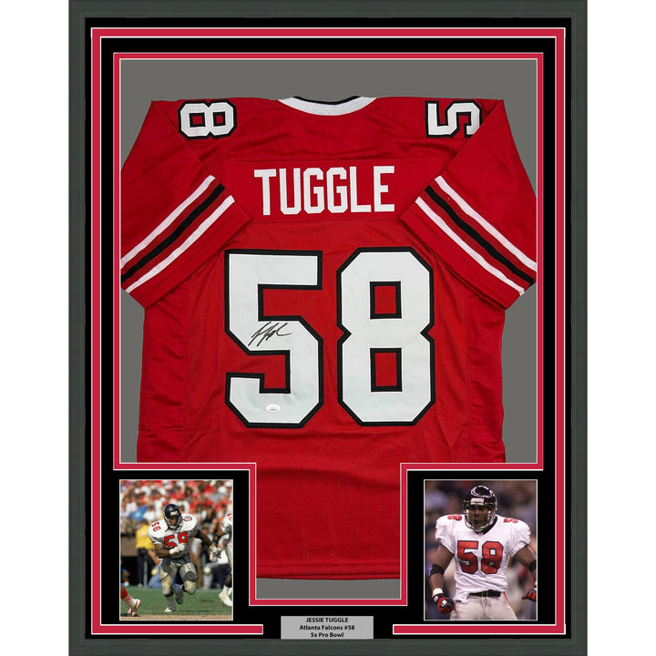Framed Autographed/Signed Jessie Tuggle 35x39 Atlanta Red Jersey JSA COA