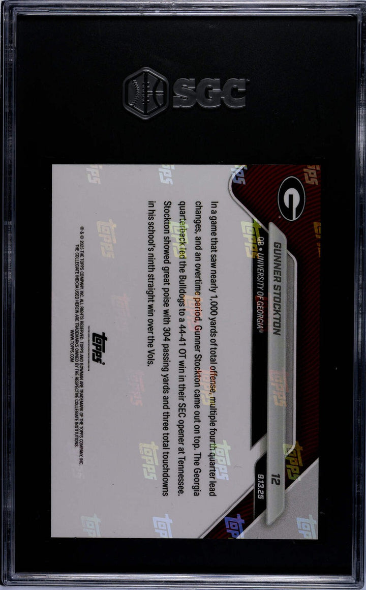 Graded 2025 Topps Bowman U Now Gunner Stockton #12 Rookie RC Card SGC 10 Mint