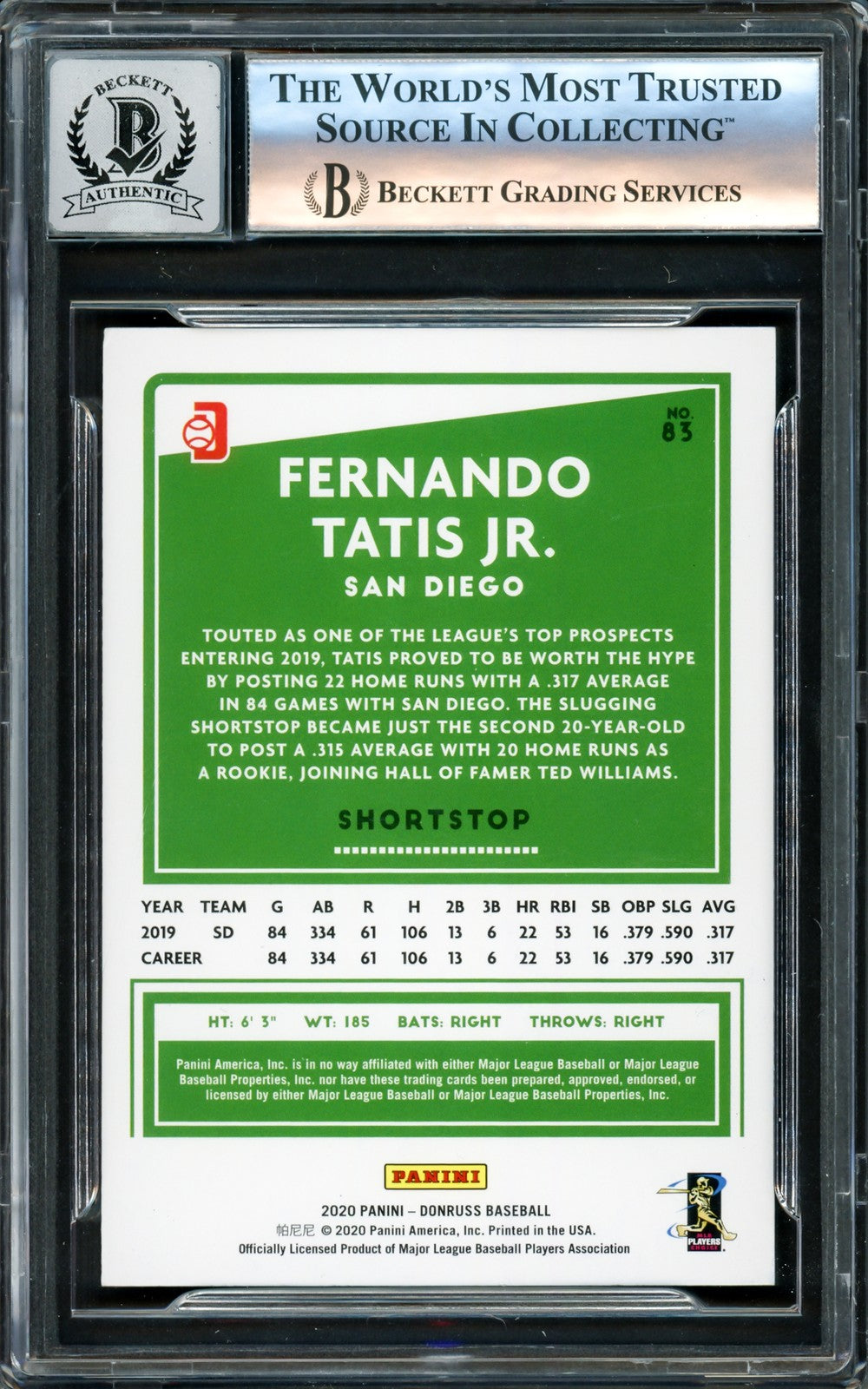 Fernando Tatis Jr Auto 2020 Donruss Variations El Nino Card 83 Padres Sig 10 BAS