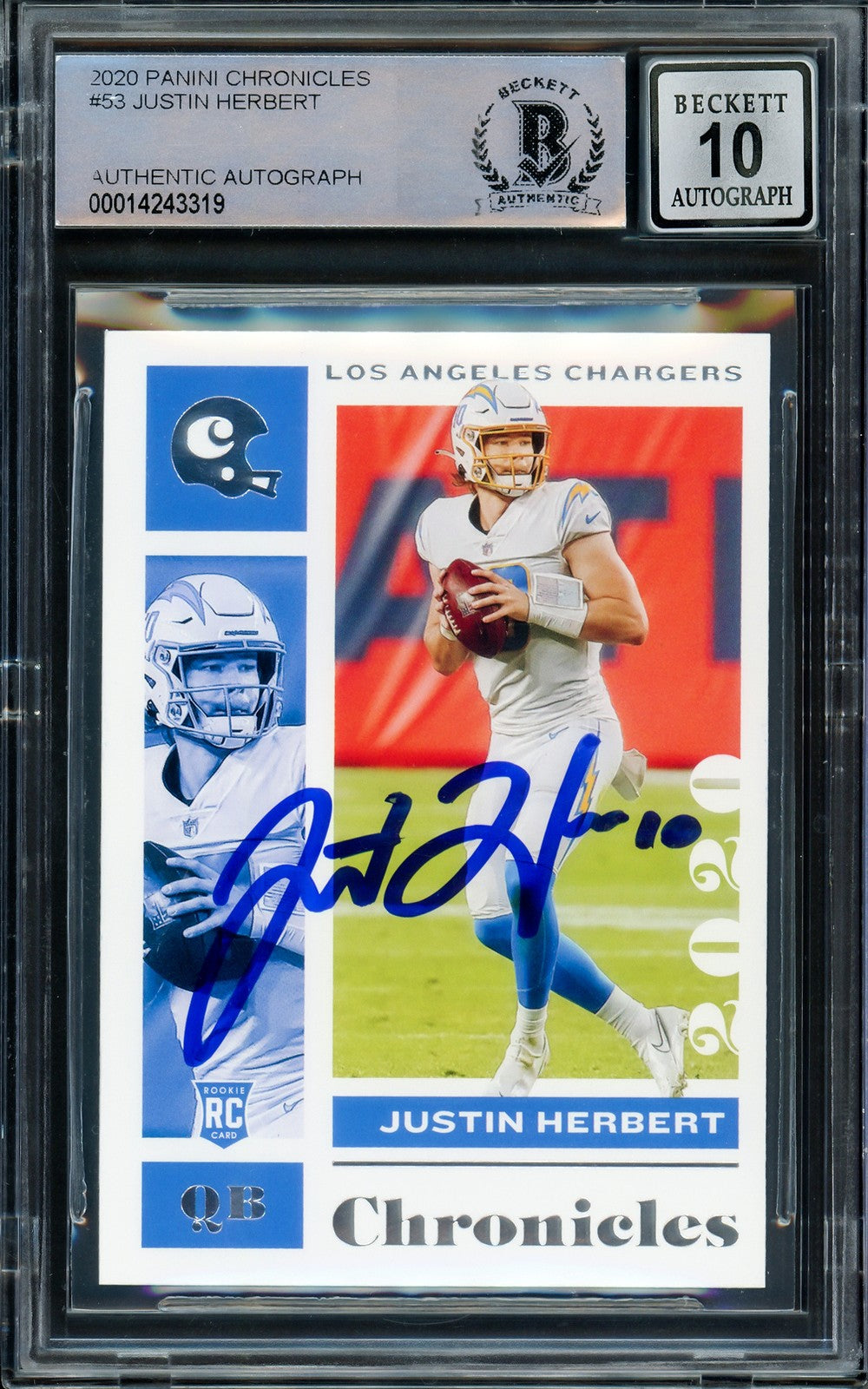 Justin Herbert Signed 2020 Panini Chronicles RC 53 Chargers Auto GM 10 Beckett