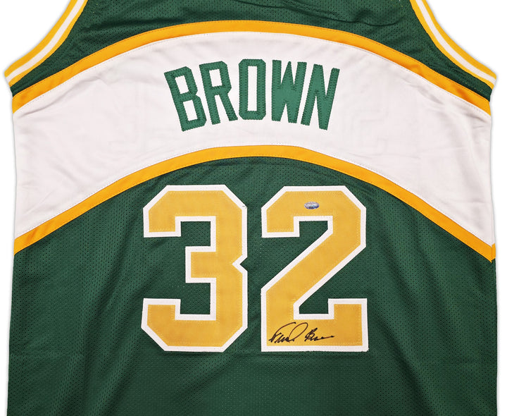 Seattle Supersonics Downtown Fred Brown Signed Green Jersey MCS Holo