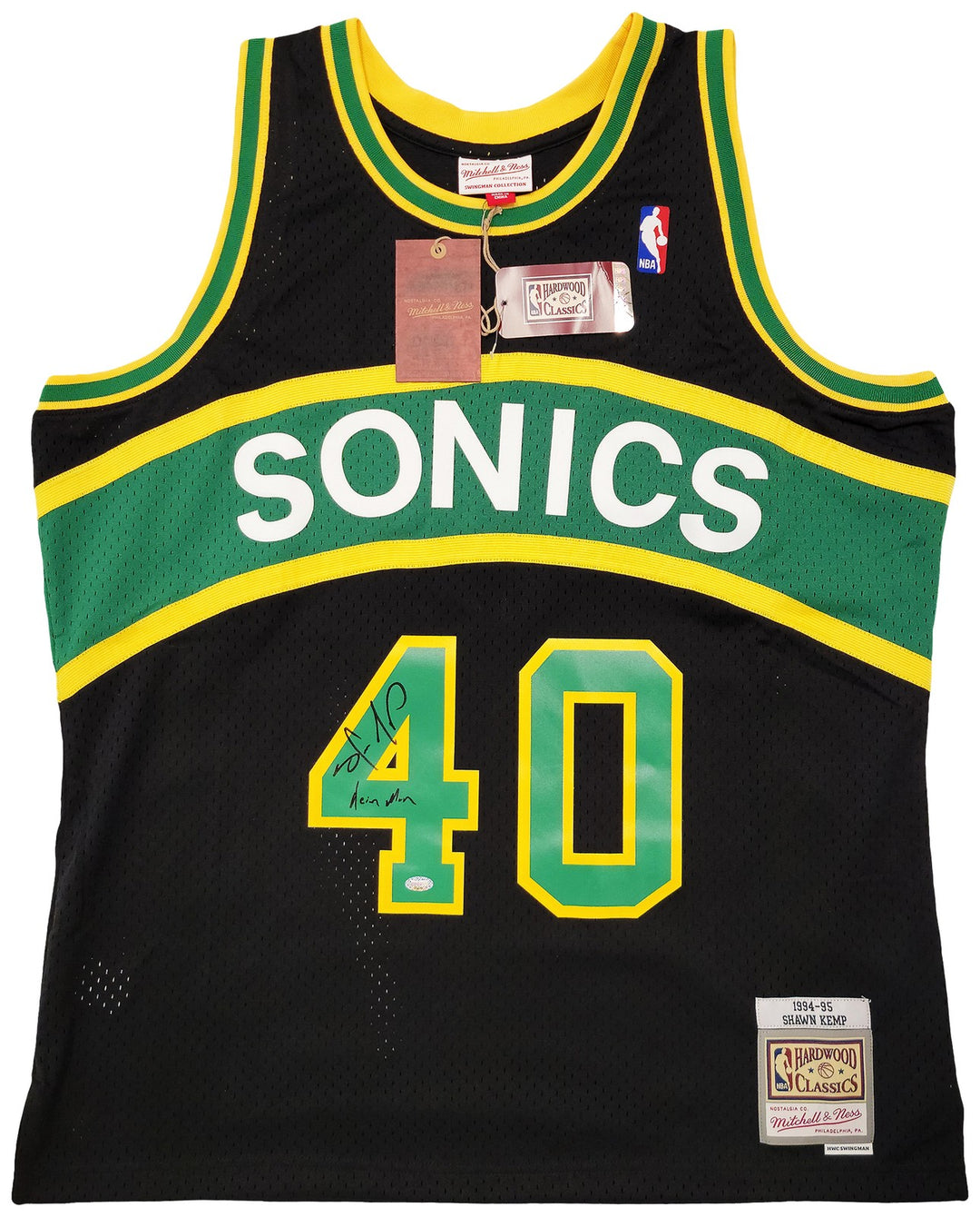 Sonics Shawn Kemp Auto Black Mitchell Ness HWC Swingman Jersey XL Reign Man