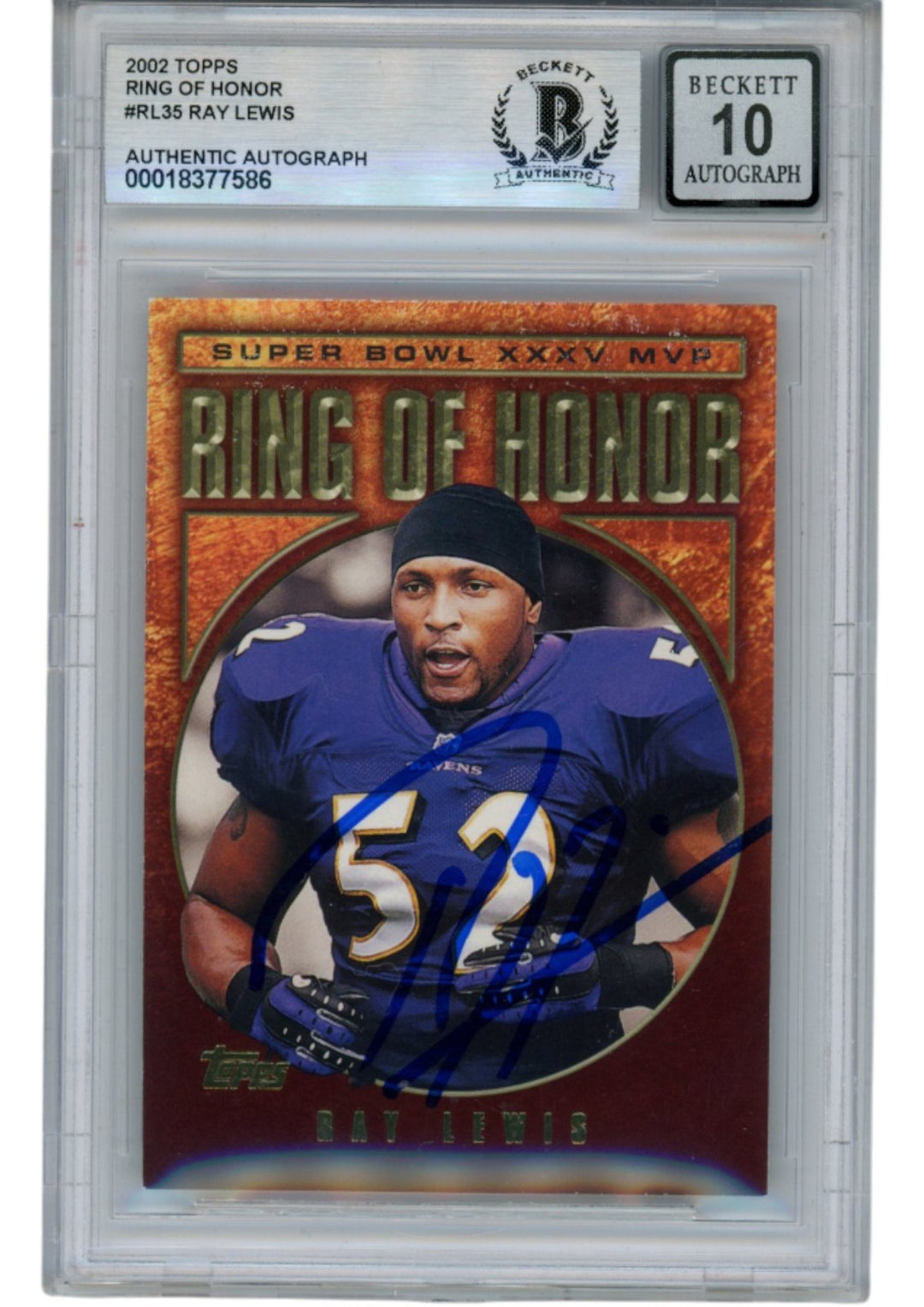 Ray Lewis Autographed 2002 Topps Chrome ROH #RL35 Trading Card Beckett 53012