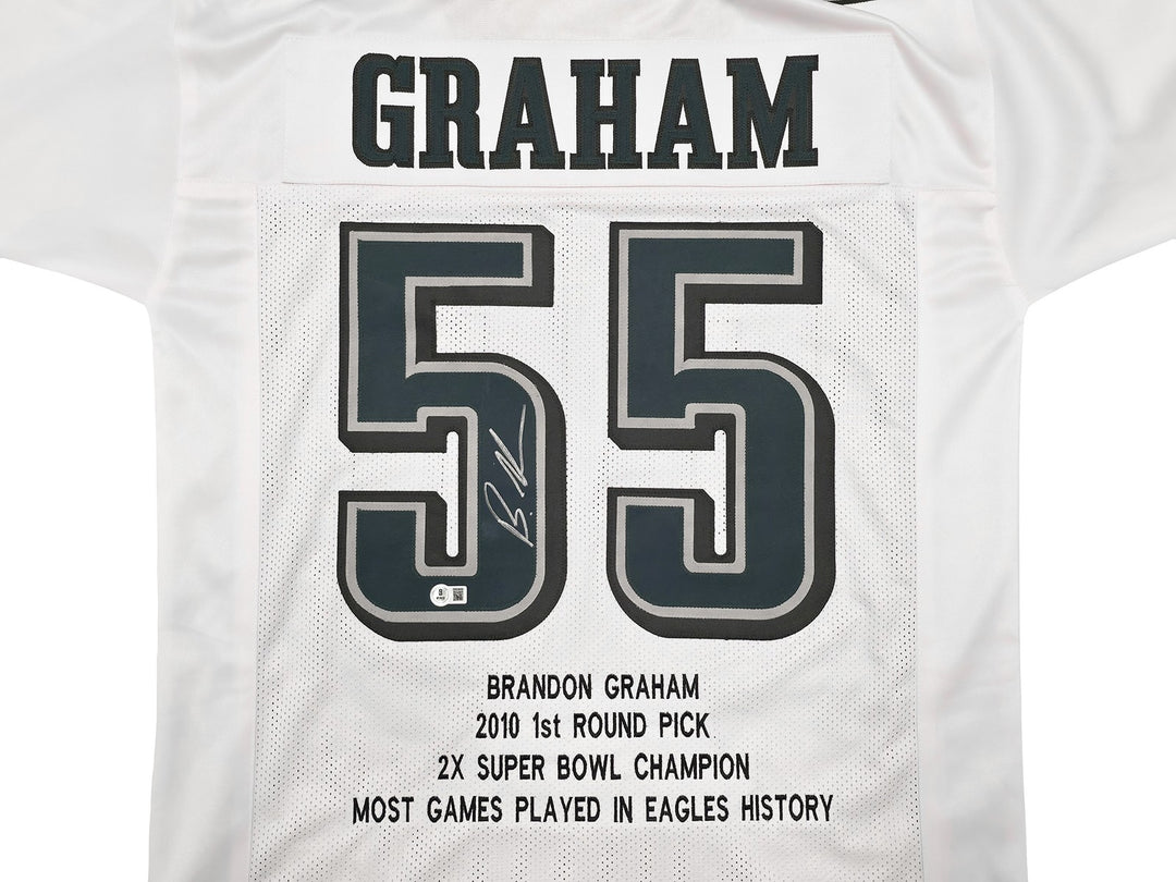 Eagles Brandon Graham Auto Signed White Super Bowl Stats Jersey Beckett Witness