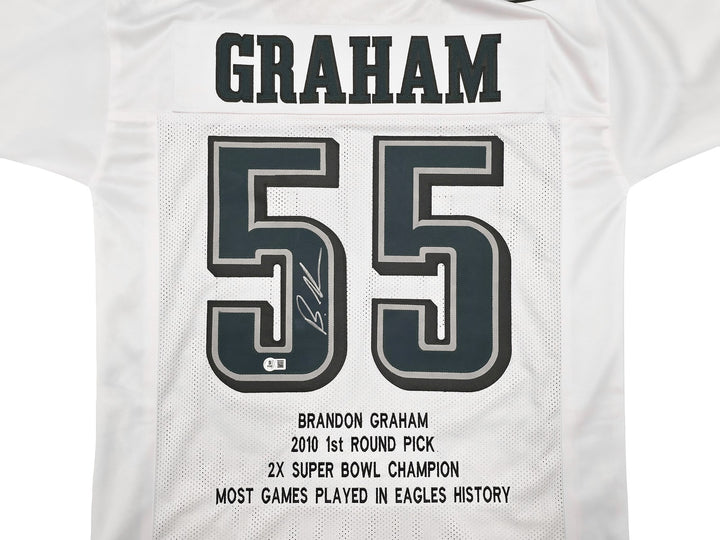 Eagles Brandon Graham Auto Signed White Super Bowl Stats Jersey Beckett Witness