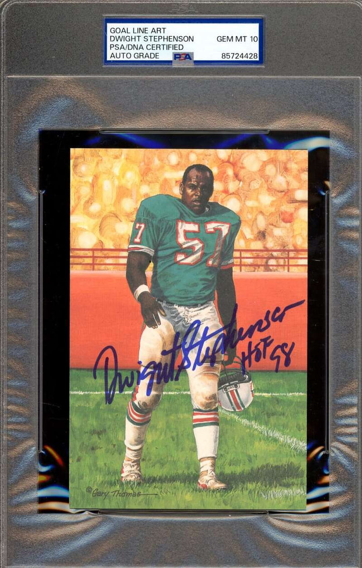 Dwight Stephenson Gem Mint 10 PSA DNA Signed Goal Line Art Card GLAC HOF 98
