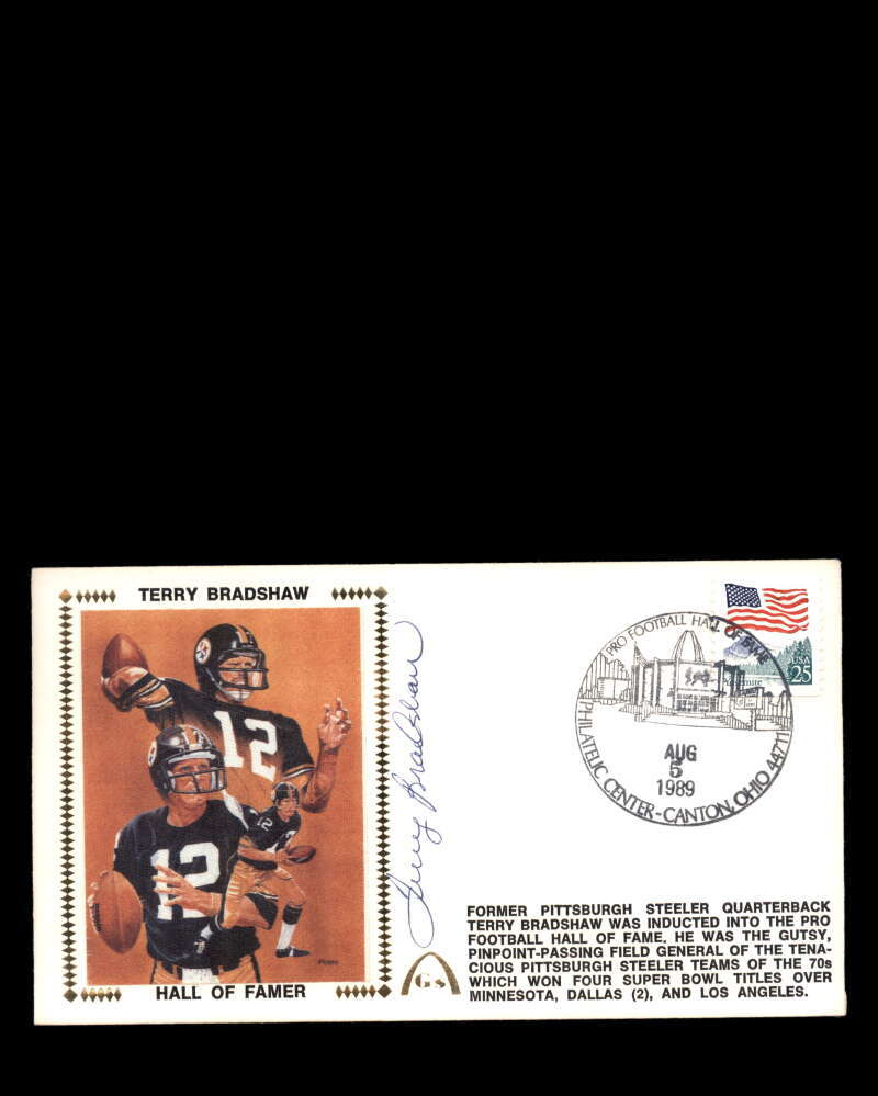 Terry Bradshaw JSA Coa Hand Signed 1989 Hall Of Fame FDC Cache Autograph