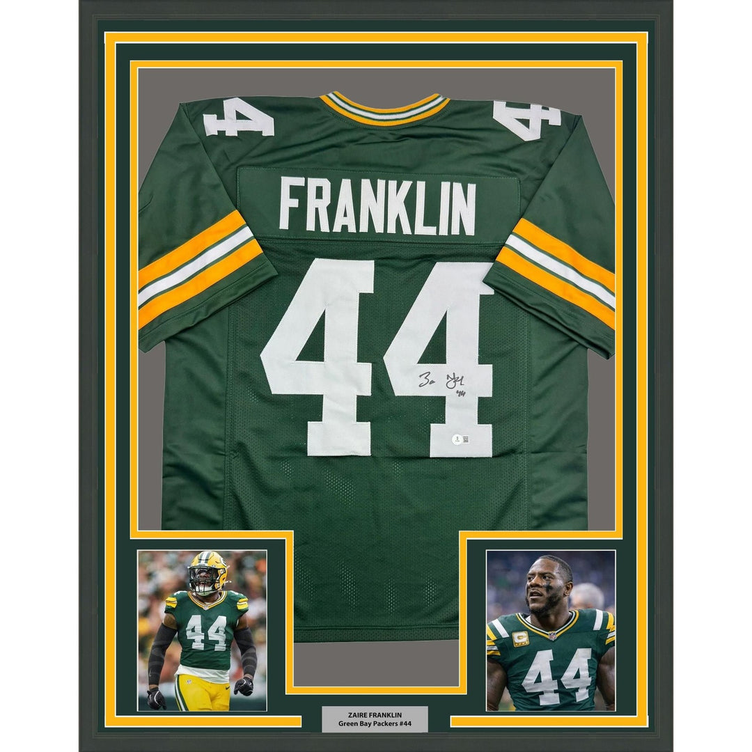 Framed Autographed/Signed Zaire Franklin 35x39 Green Bay Jersey Beckett COA