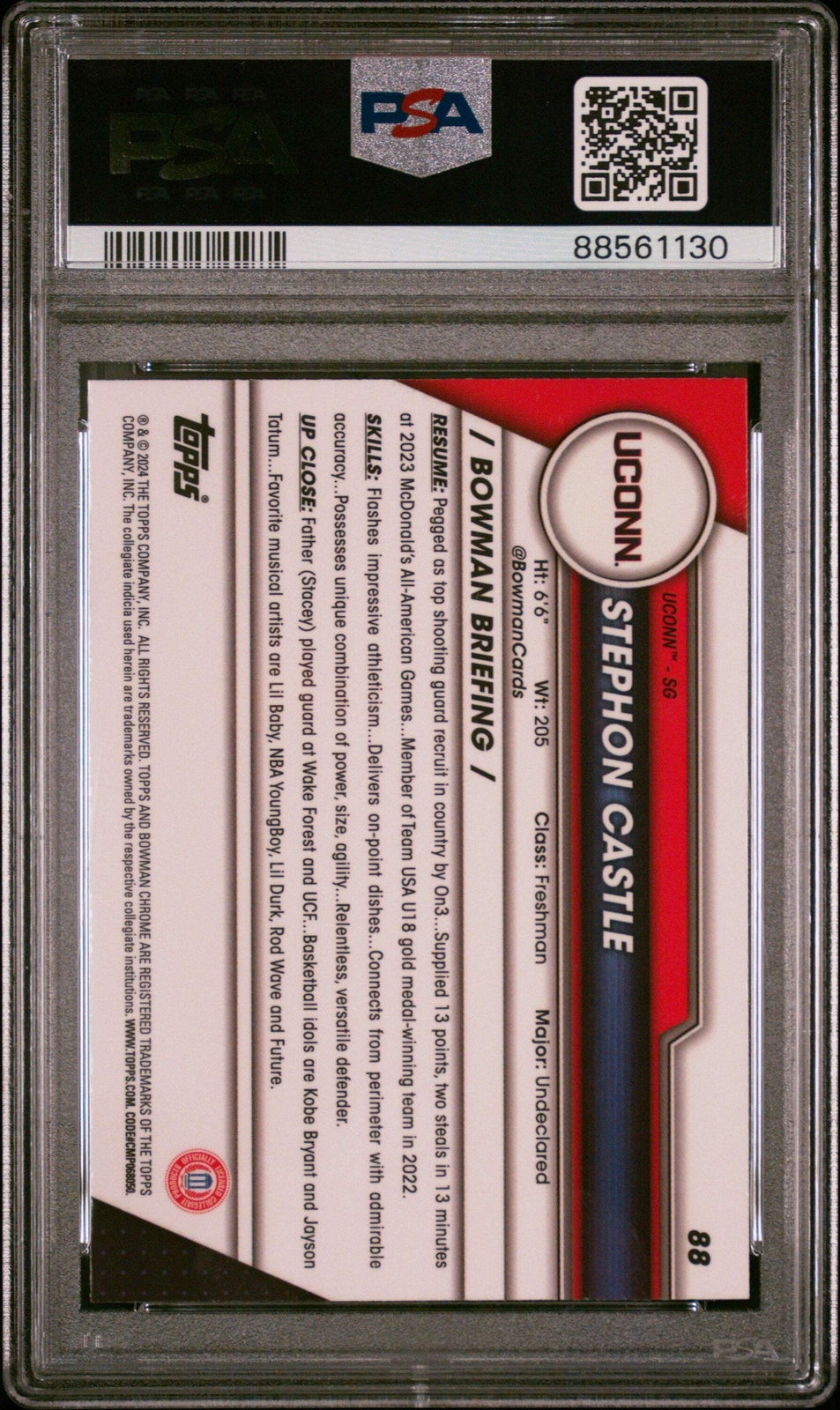 Graded 2023 Bowman Sapphire Stephon Castle #88 Rookie RC Basketball Card PSA 10