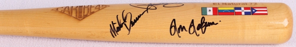 PEDRO GUERRERO MIKE DEVEREAUX RON ROBINSON & KEVIN BASS SIGNED FELLER MUSEUM BAT