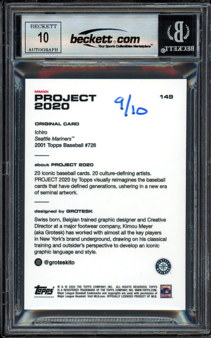 Ichiro Suzuki Auto Topps Project 2020 Grotesk Card 149 Sig 10 /10 Beckett