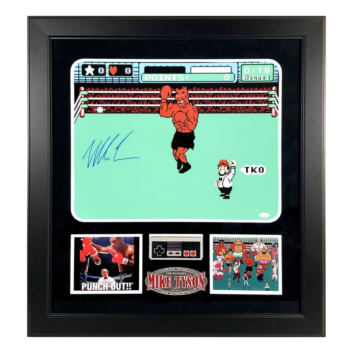 Mike Tyson Autographed Nintendo Punch Out 16x20 Photo Framed JSA NES Controller