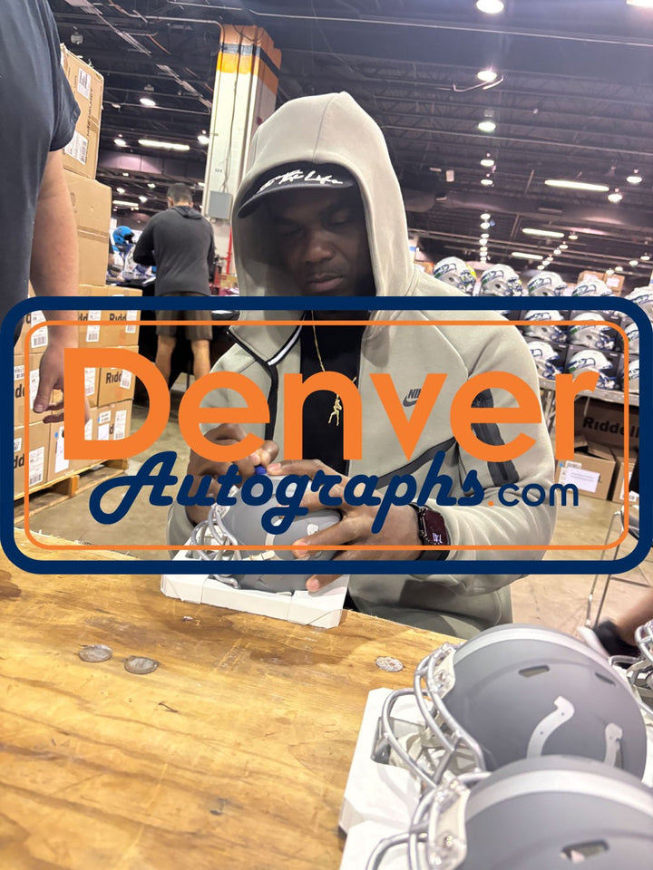 Edgerrin James Autographed Indianapolis Colts Slate Mini Helmet Beckett 51585