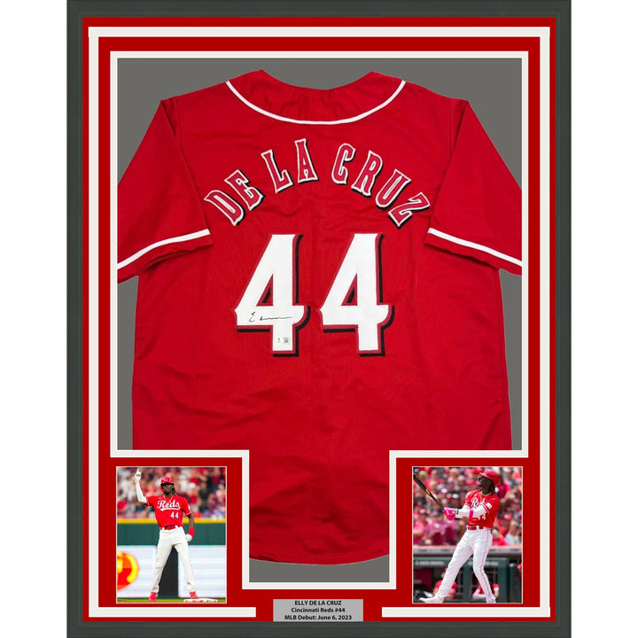 Framed Autographed/Signed Elly De La Cruz 35x39 Cincinnati Red Jersey COA