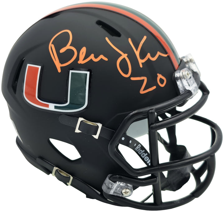 Bernie Kosar Miami Hurricanes Black Nights Signed Speed Mini Helmet JSA
