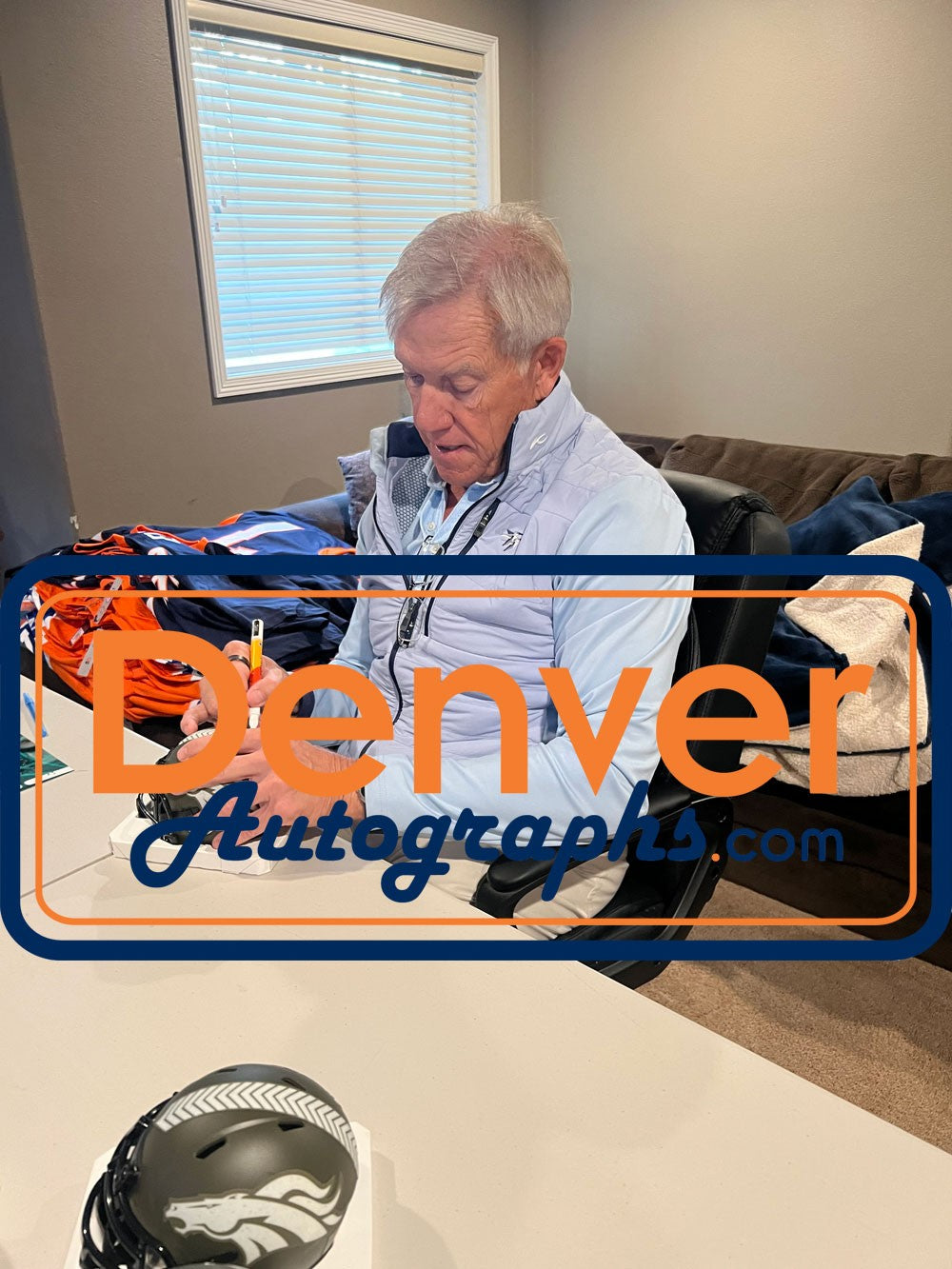 John Elway Autographed Denver Broncos 22 STS Mini Helmet Beckett Witness 50207
