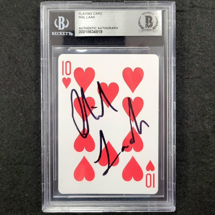 Phil Laak signed 10 of Hearts Playing Card World Series Poker auto Beckett BAS