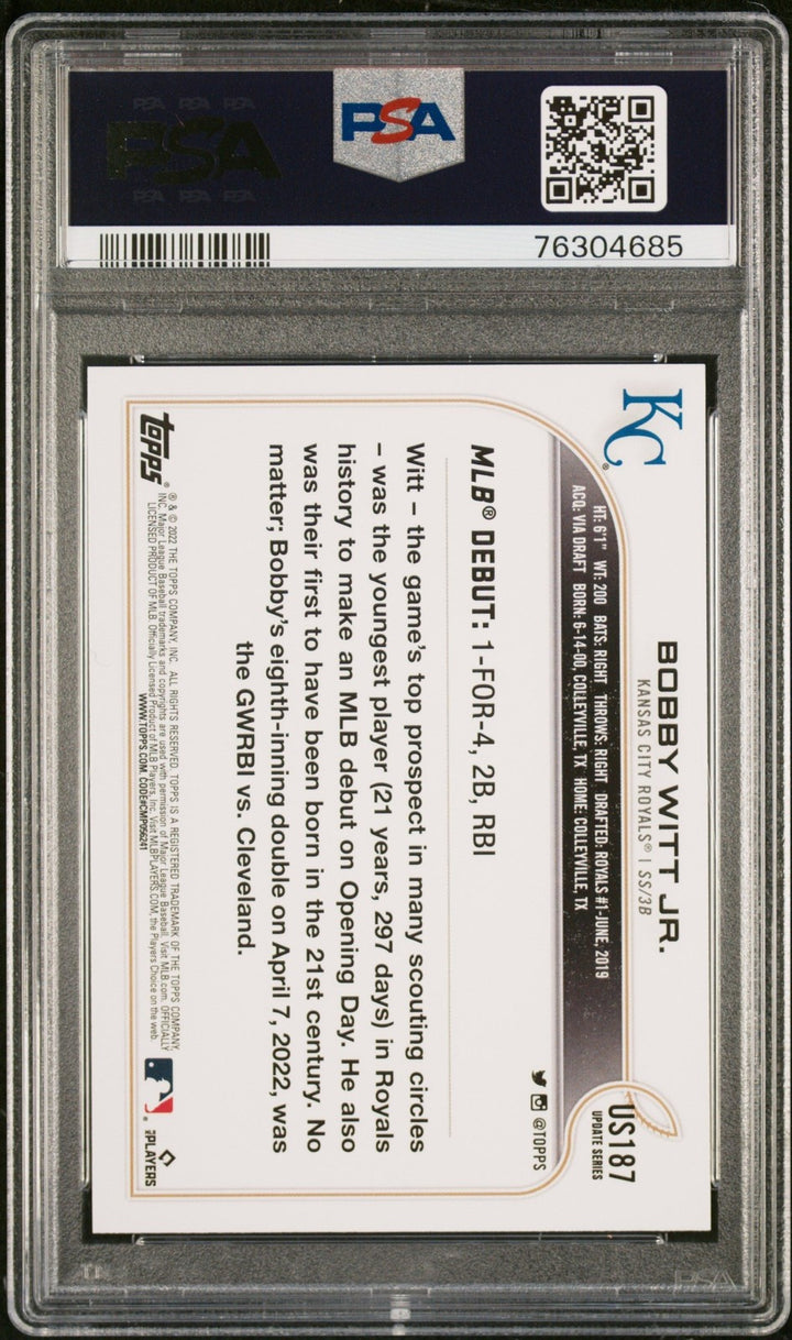 Graded 2022 Topps Update Bobby Witt Jr. #US187 Rookie Baseball Card PSA 10