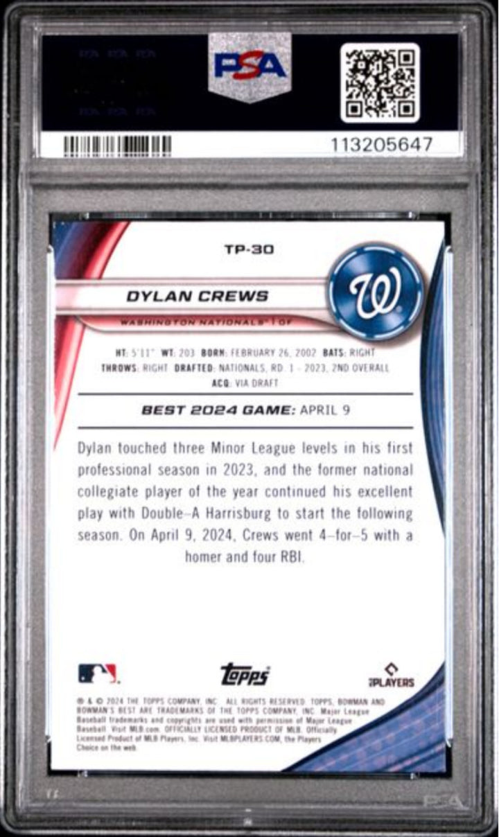 Graded 2024 Bowmans Best Dylan Crews #TP40 Purple Mojo /250 Rookie Card PSA 10