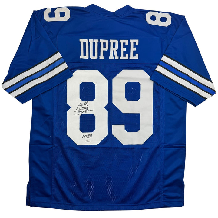 Autographed/Signed Billy Joe DuPree SB XII Dallas Blue Football Jersey JSA COA