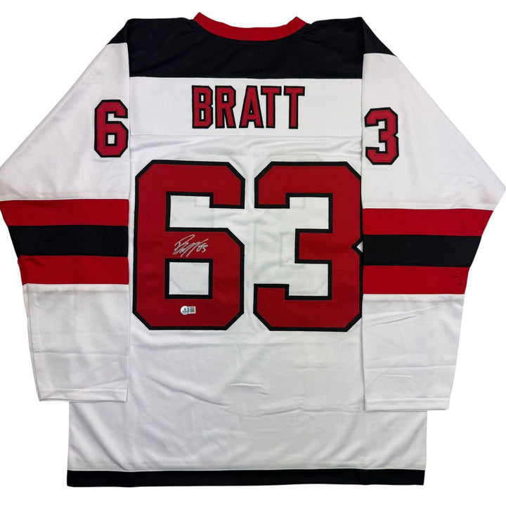 Autographed/Signed Jesper Bratt New Jersey White Hockey Jersey Beckett BAS COA