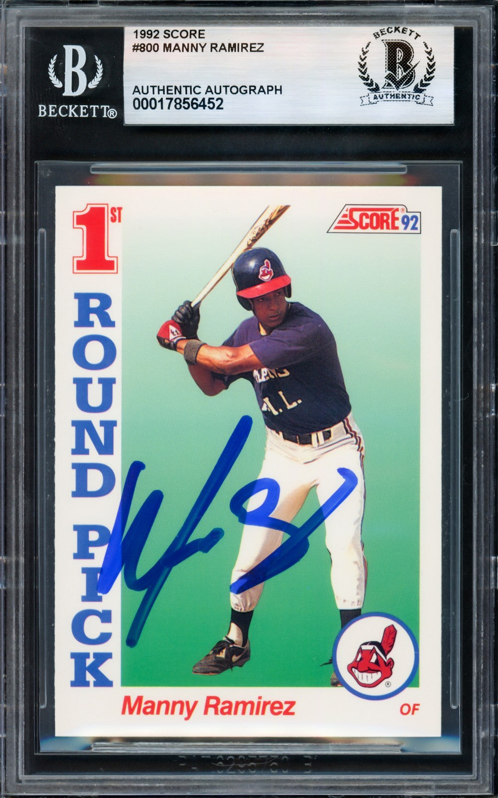 Manny Ramirez Autographed Signed 1992 Score RC 800 Cleveland Indians Beckett