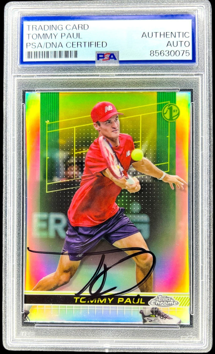TOMMY PAUL SIGNED 2024 TOPPS CHROME #69 TENNIS REFRACTOR CARD AUTO PSA/DNA