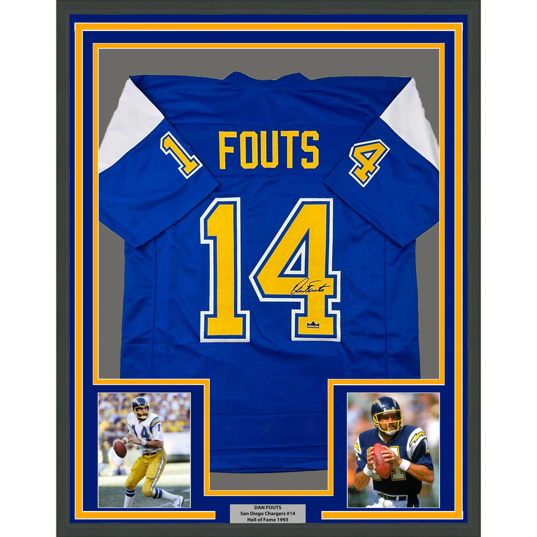 Framed Facsimile Autographed Dan Fouts 33x42 Blue Reprint Laser Auto Jersey