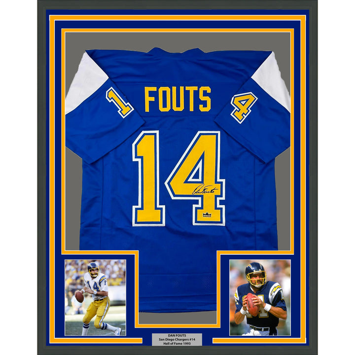 Framed Facsimile Autographed Dan Fouts 33x42 Blue Reprint Laser Auto Jersey