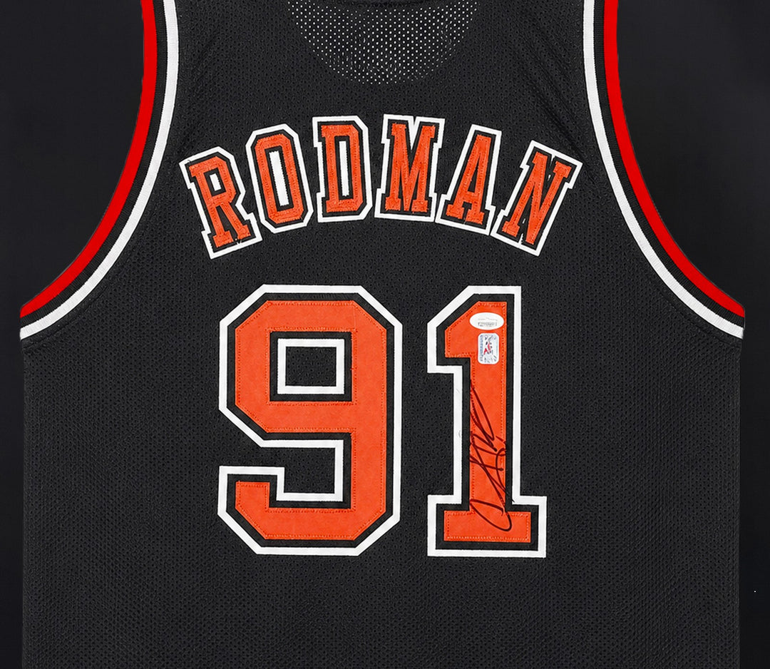 Chicago Bulls Dennis Rodman Signed Framed Black Jersey JSA