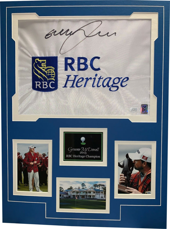 Graeme McDowell signed RBC Heritage PGA Tour Emb Pin Flag Matted w/Photos - JSA