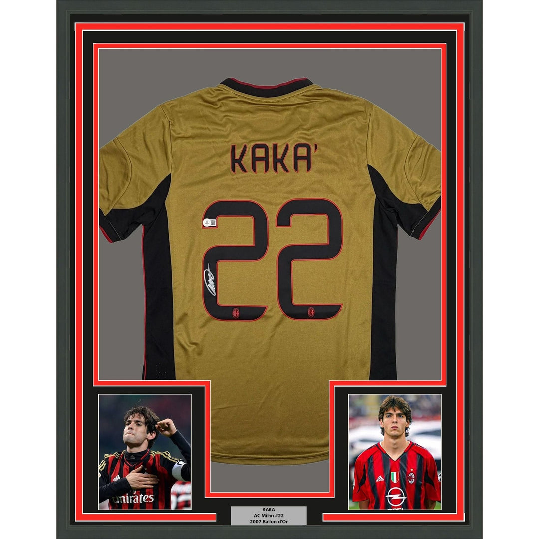 Framed Autographed/Signed Ricardo Kaka 35x39 AC Milan Gold Jersey BAS COA