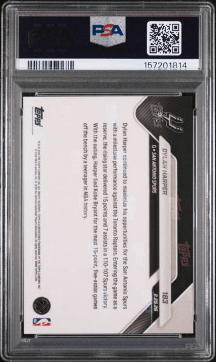 Graded 2025 Topps Now Dylan Harper #183 Rookie RC Basketball Card PSA 10