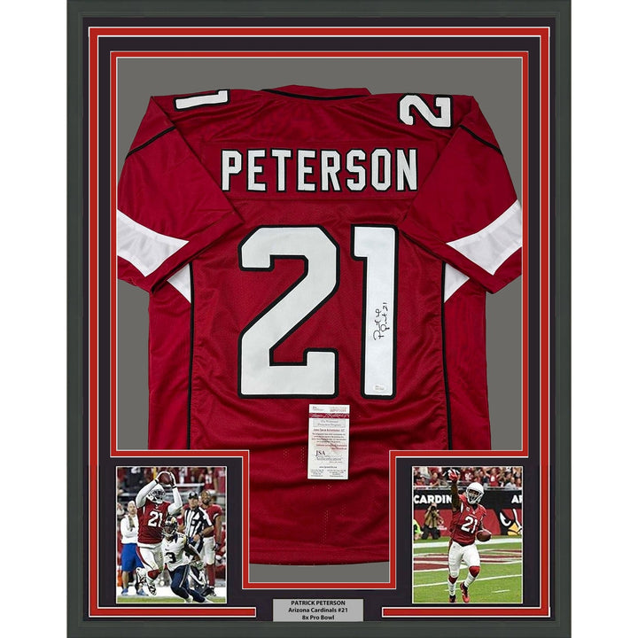 Framed Autographed/Signed Patrick Peterson 35x39 Arizona Red Jersey JSA COA