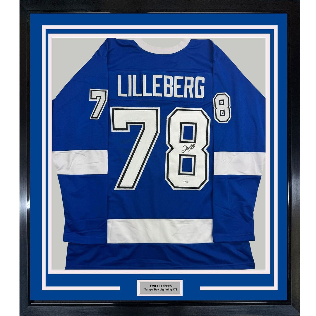 Framed Autographed/Signed Emil Lilleberg 35x39 Tampa Bay Jersey JSA COA