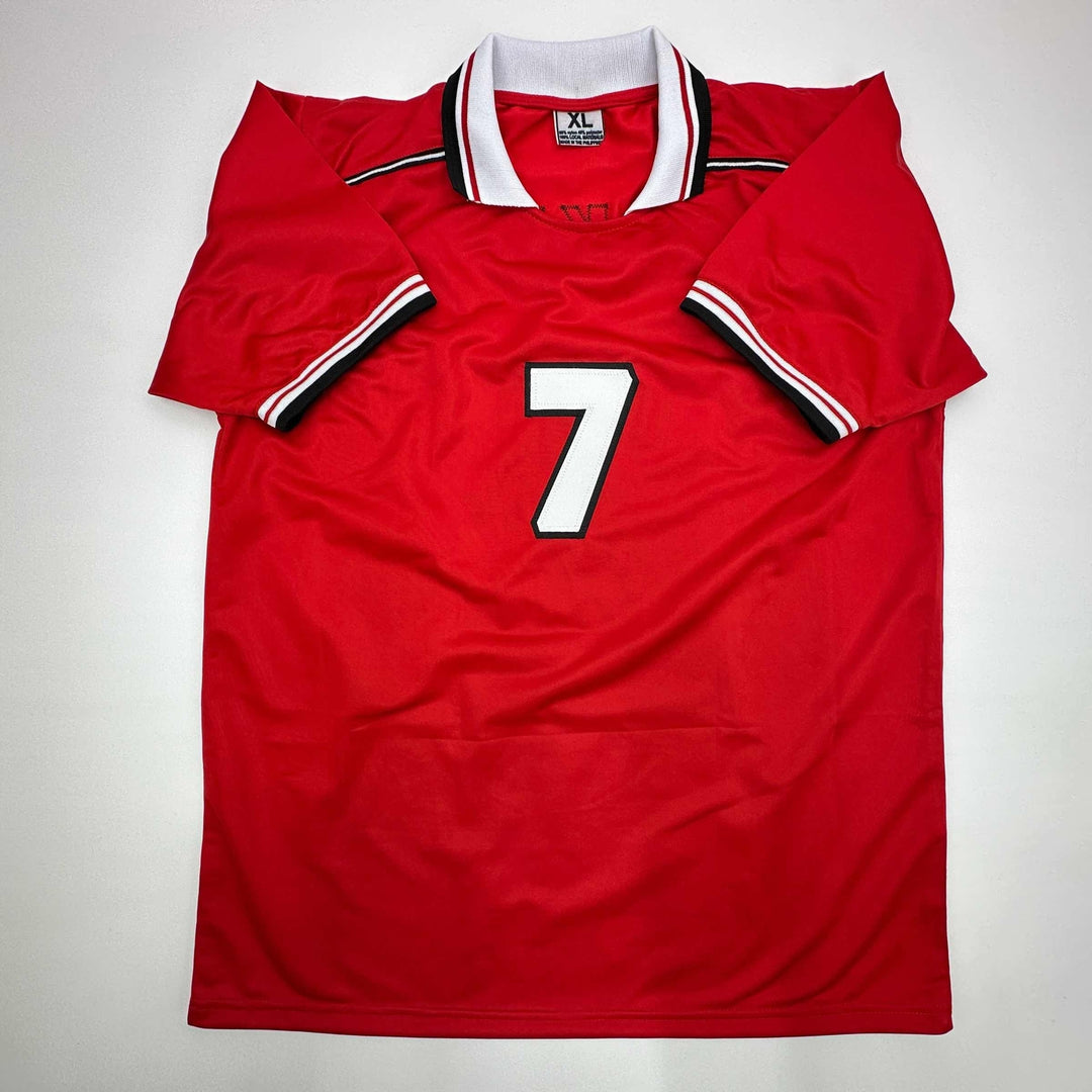 Facsimile Autographed David Beckham Manchester United Red Reprint Jersey XL