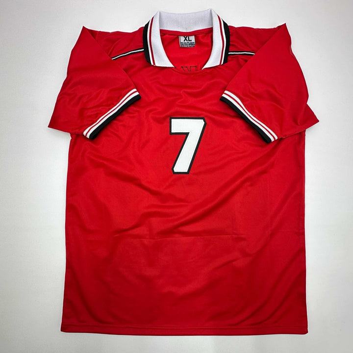 Facsimile Autographed David Beckham Manchester United Red Reprint Jersey XL