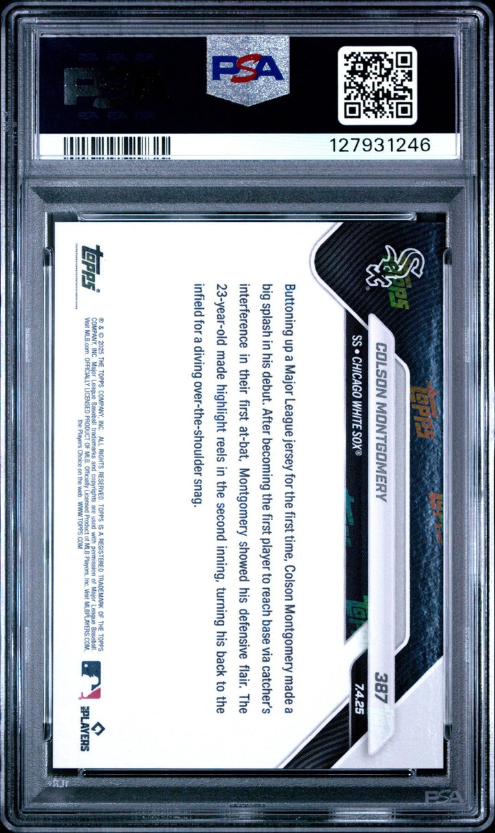 Graded 2025 Topps Now Colson Montgomery #387 Rookie RC Card PSA 10 Gem Mint