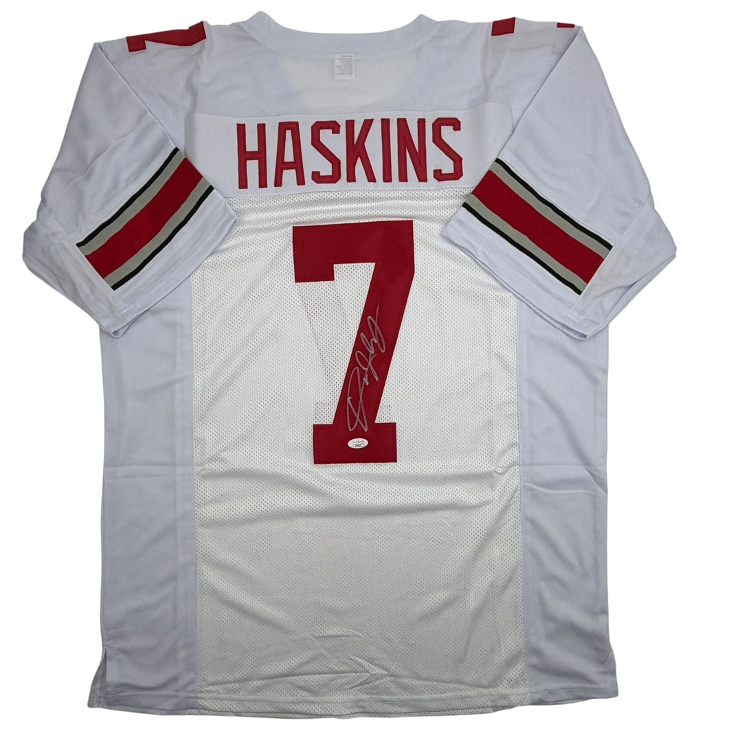 Autographed/Signed Dwayne Haskins Jr. Ohio State White Jersey JSA COA