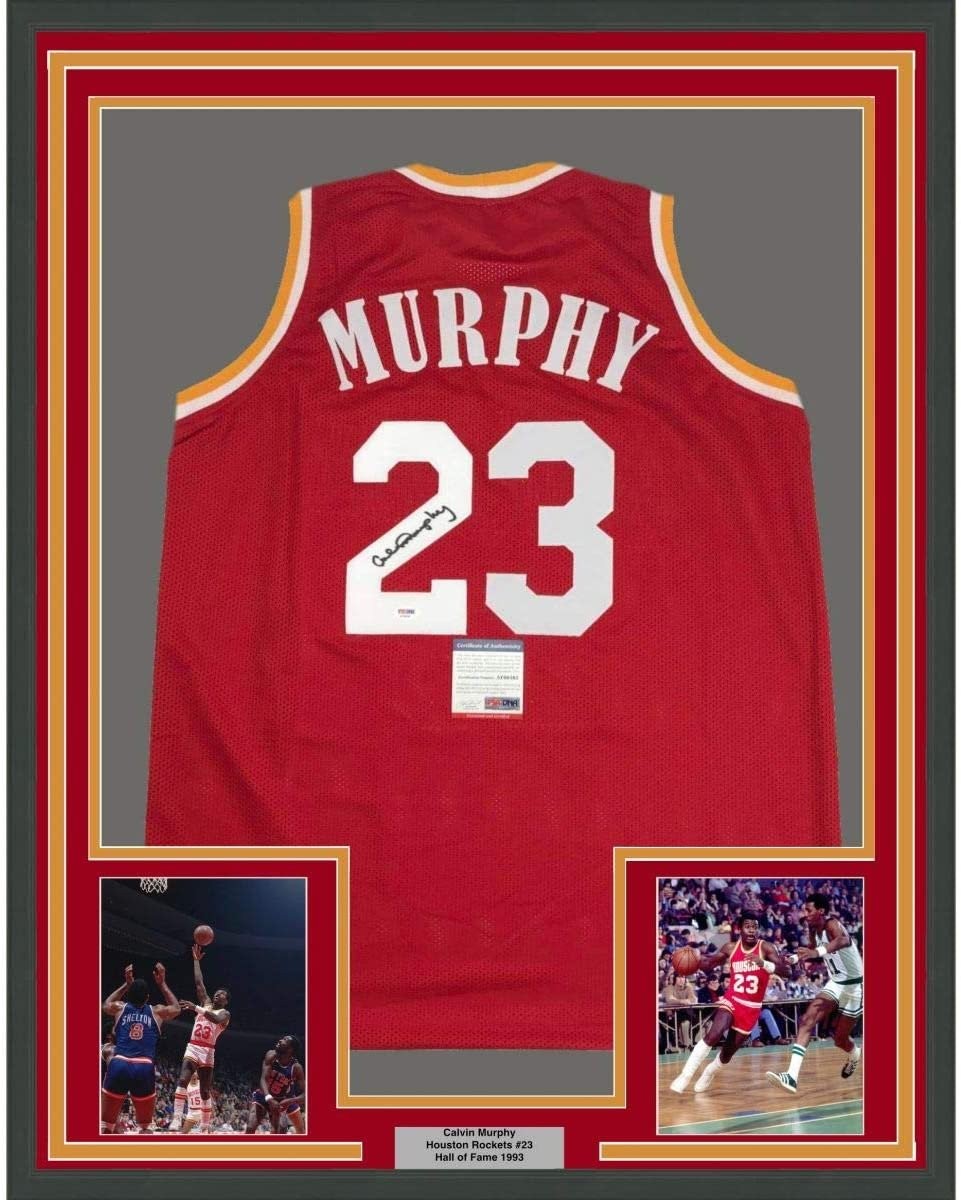 FRAMED Autographed/Signed CALVIN MURPHY 33x42 Houston Red Jersey PSA COA