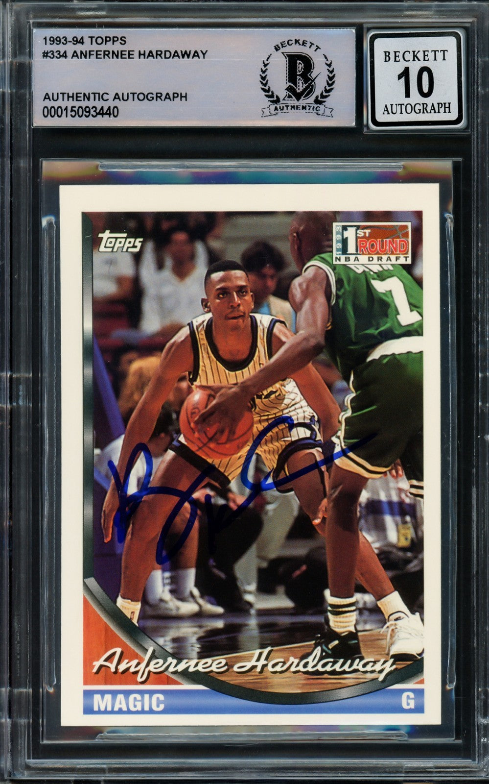 Anfernee Hardaway Signed 1993-94 Topps RC 334 Orlando Magic Auto GM 10 Beckett