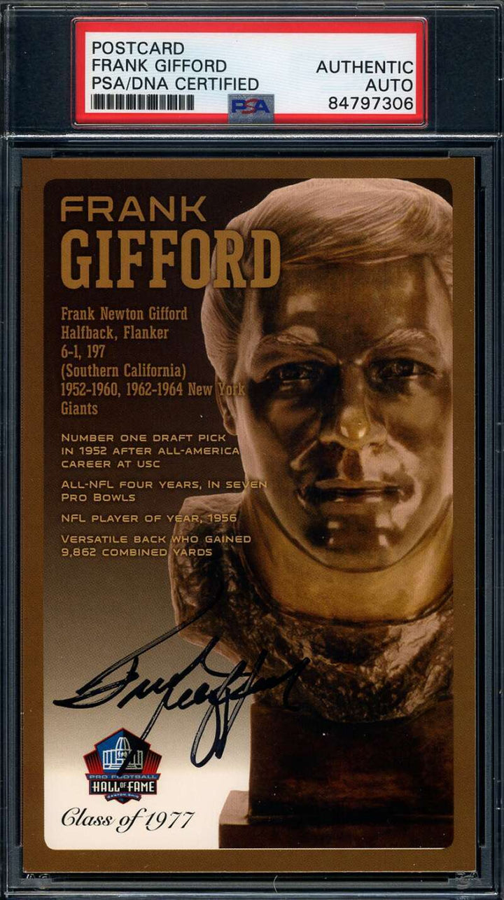 Frank Gifford PSA DNA Signed Hall of Fame Bronze Bust Postcard Autograph
