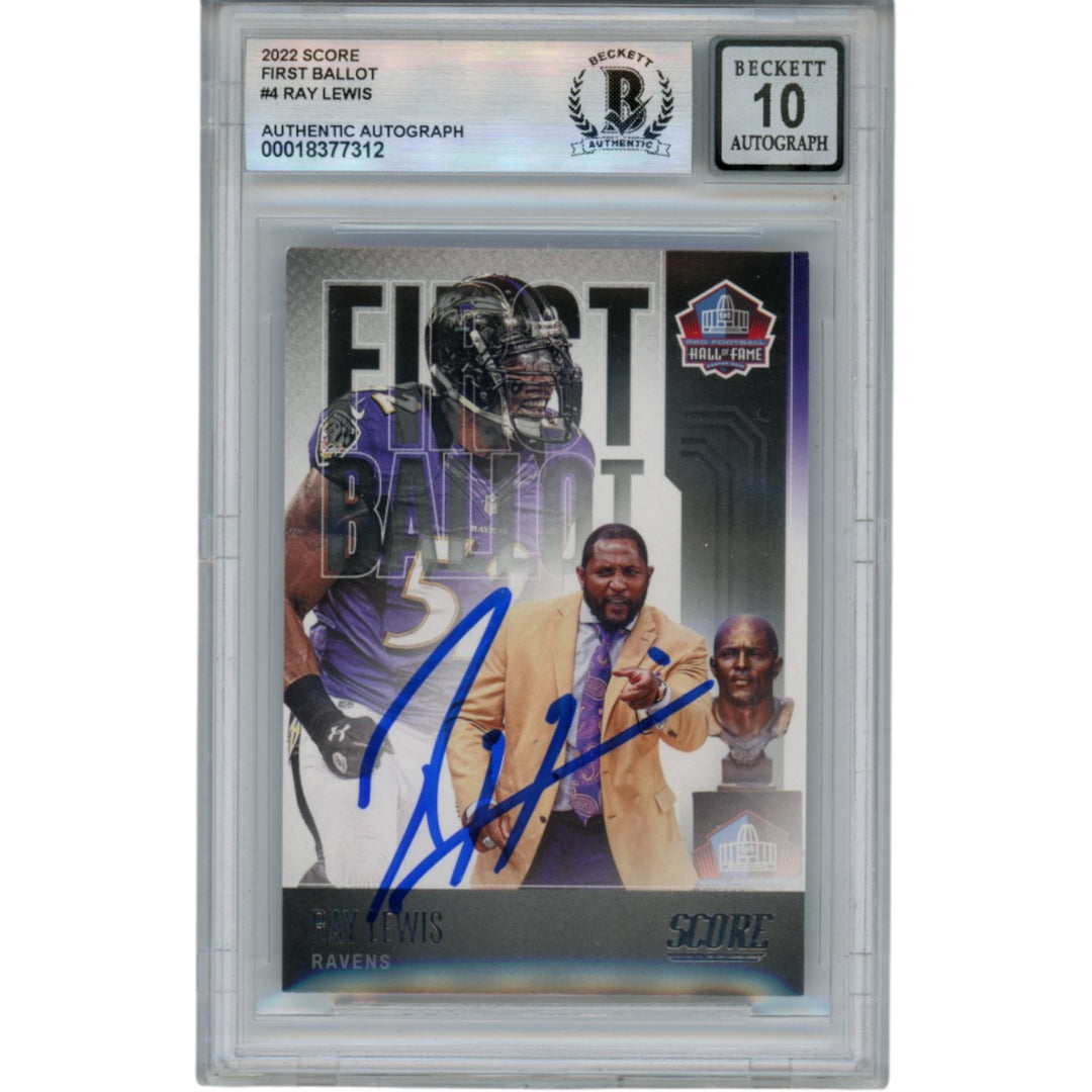 Ray Lewis Autographed 2022 Score First Ballot #FB-RL Trading Card Beckett 53011