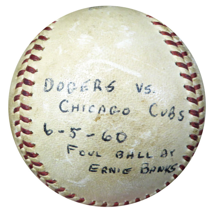 Ernie Banks Auto NL Game Used Baseball Cubs Vintage Sig "Foul Ball 1960" PSA/DNA
