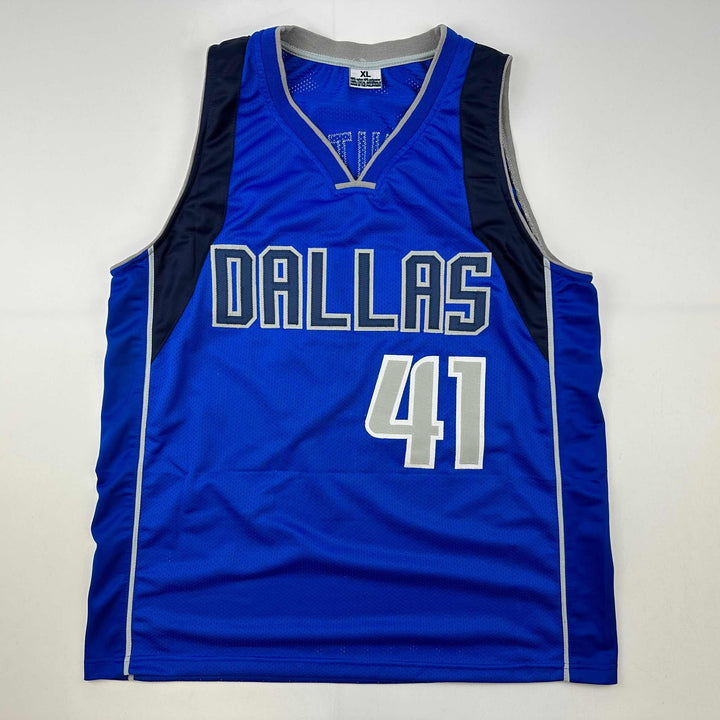 Facsimile Autographed Dirk Nowitzki Dallas Blue Reprint Auto Jersey Men's XL