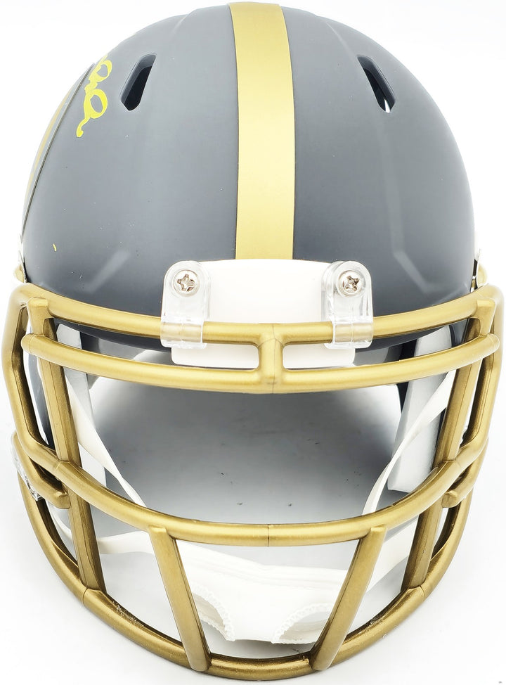 Terry Bradshaw Signed Steelers Slate Gray Speed Mini Helmet Beckett Wit