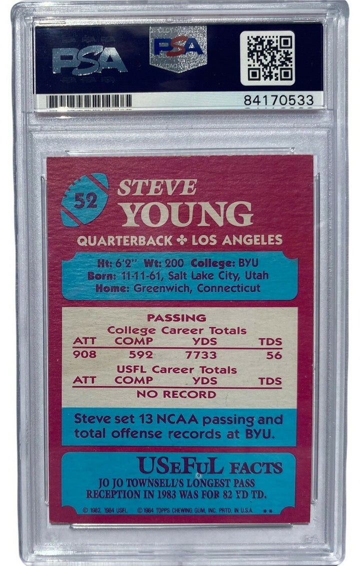 STEVE YOUNG SIGNED 1984 TOPPS USFL #52 ROOKIE CARD AUTO RC 49ERS PSA/DNA !
