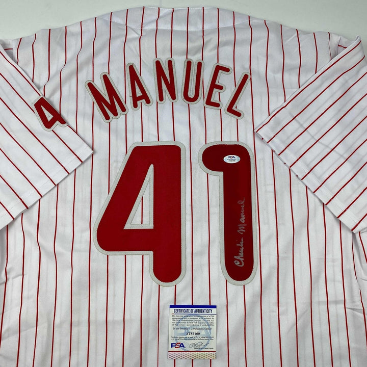 Autographed/Signed Charlie Manuel Philadelphia Pinstripe Jersey PSA/DNA COA
