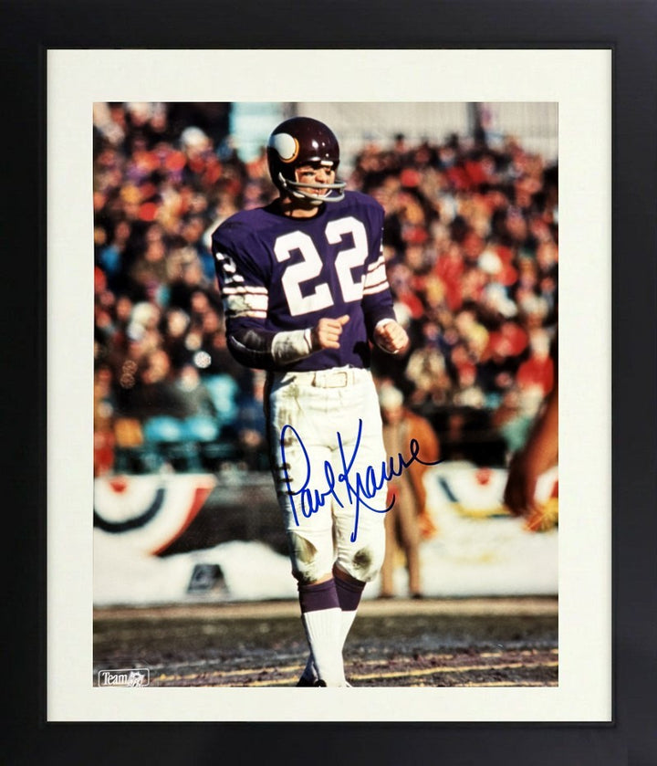 Paul Krause signed Minnesota Vikings NFL 8x10 Photo minor dings Framed-COA (HOF)